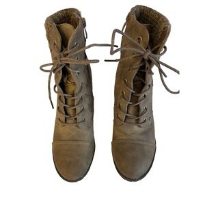 brown‎ faux leather granny boot lace zip up buckle strap womens size 7